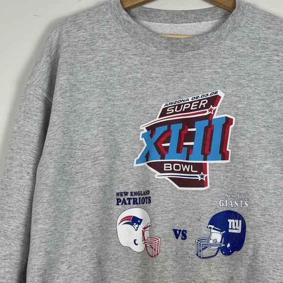 2008 Super Bowl XLII Sweatshirt Patriots vs Giants NFL - Picture 4 of 7